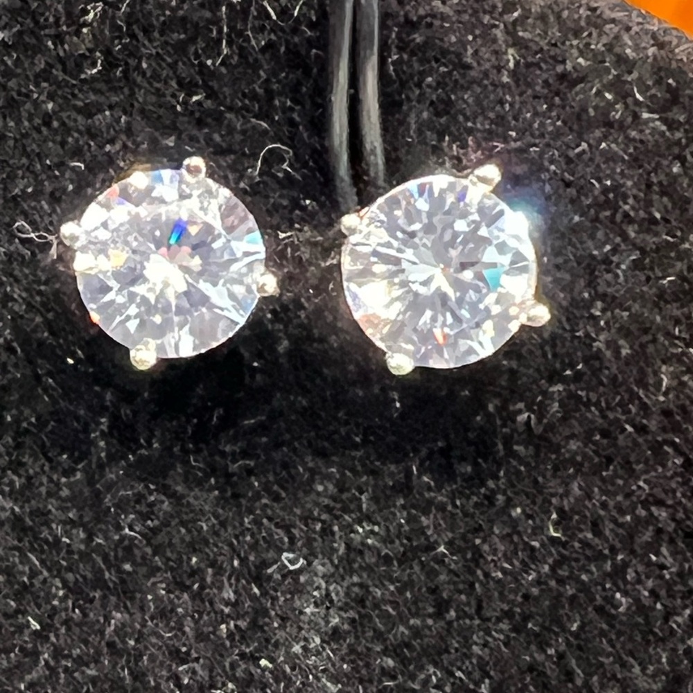 Belle Luce (R)White Diamond Simulant Stud Earrings Rhodium Over Sterling Silver